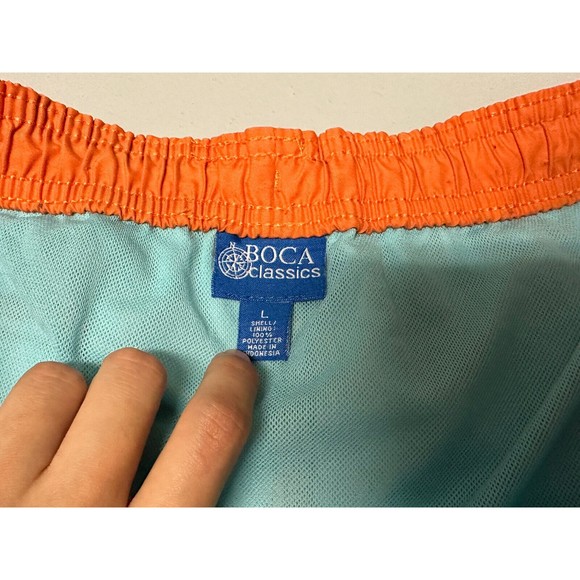Boca Classics Mens Swim Shorts Size Orange Tropical Drawstring Pockets - Picture 2 of 5